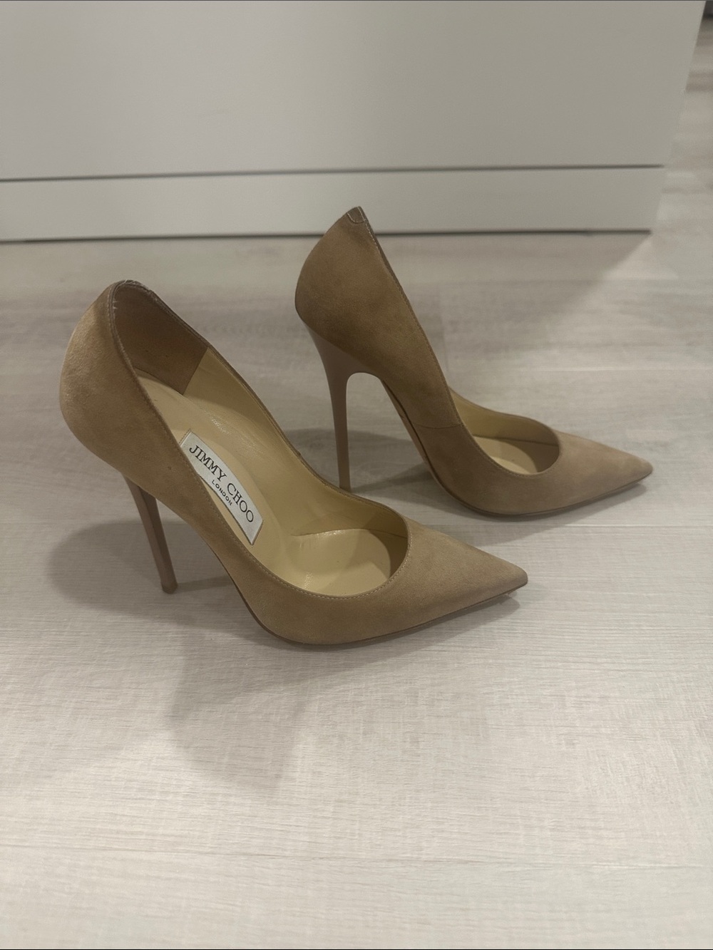 Jimmy Choo - Anouk Taupe Suede Pointed-Toe Stiletto Pumps